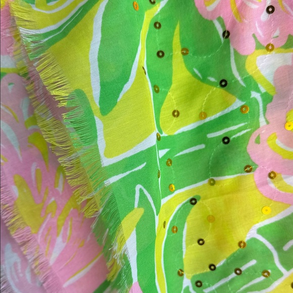 Lilly Pulitzer For Target Floral Pink & Green Floral Scarf with Gold Sequins - Picture 3 of 4